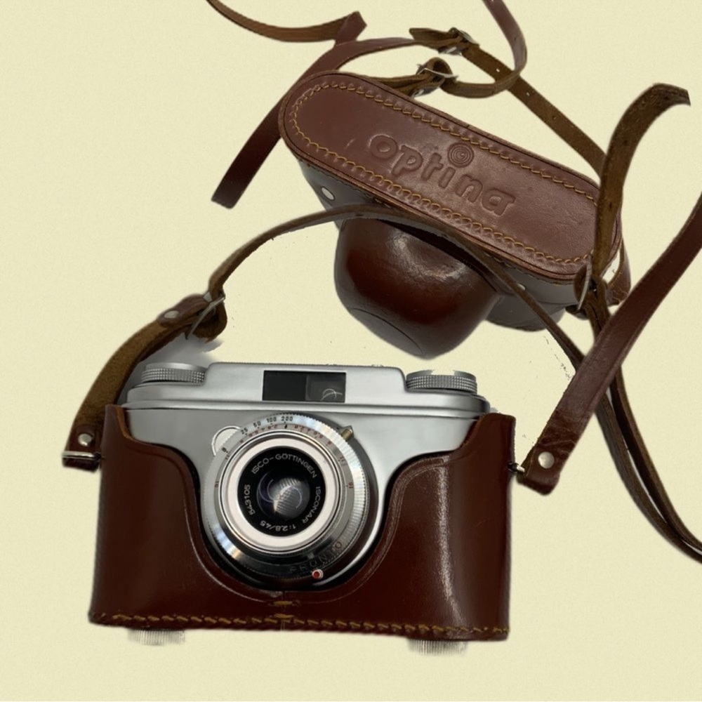 35mm film camera optina I leatherette leather case 1:2.8 45mm lens rare (1960’s)